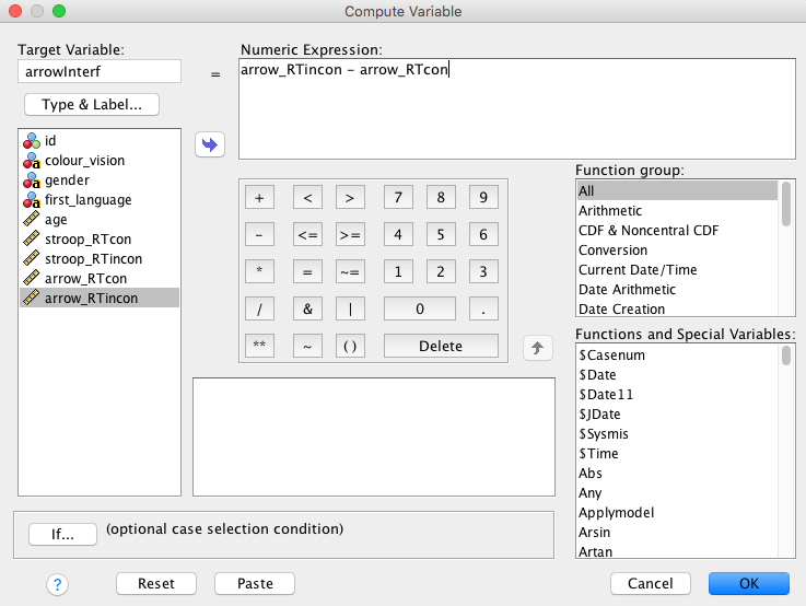 SPSS dialogue for computing new variables.