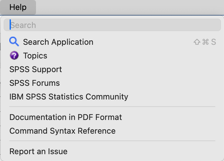 The SPSS help menu.